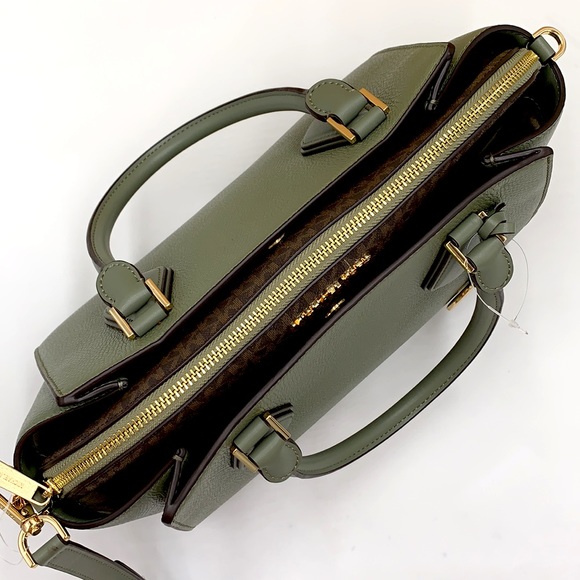 MICHAEL KORS DARIA LARGE SATCHEL ARMY GREEN COLOR/BROWN SIGNATURE - Picture 9 of 15